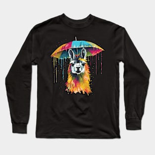 Llama Rainy Day With Umbrella Long Sleeve T-Shirt